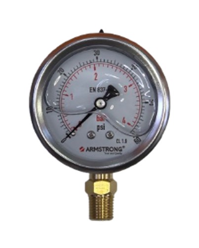 MANOMETRO ACERO INOX C/GLICERINA 2.5IN 1/4NPT 0-60 PSI/BAR