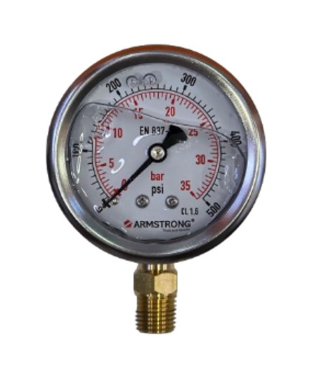MANOMETRO ACERO INOX C/GLICERINA 2.5IN 1/4NPT 0-500 PSI/BAR