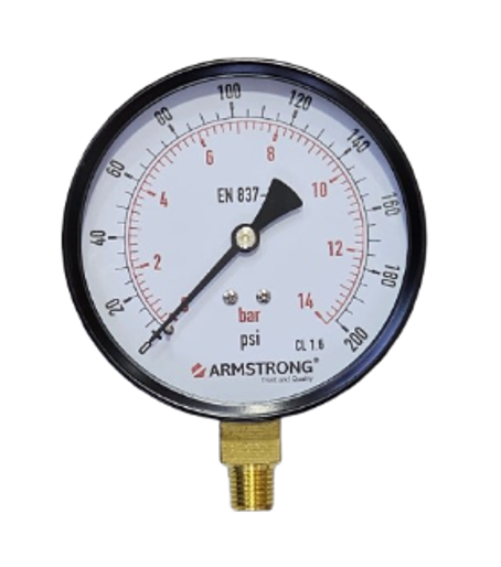 MANOMETRO ACERO INOX D-4IN 1/4NPT 0-200 PSI/BAR