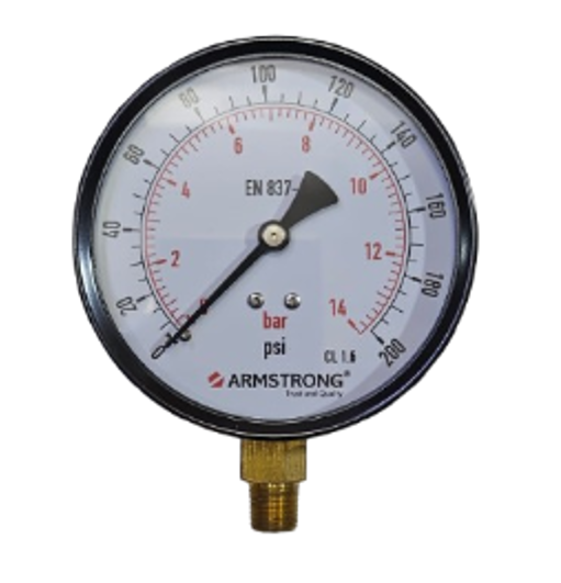 MANOMETRO ACERO NEGRO D-4IN 1/4NPT 0-200 PSI/BAR