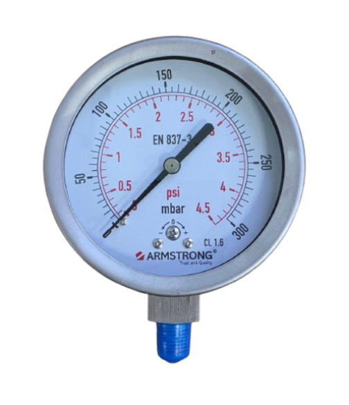 MANOMETRO ACERO INOX D-4IN 1/4NPT 0-300 MBAR/PSI