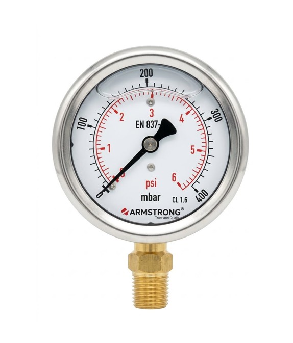 MANOMETRO ACERO INOX C/GLISERINA D-2-1/2IN 1/4NPT 0-400 MBAR/INH2O