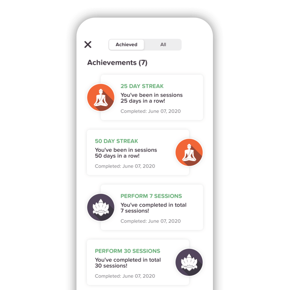 Milestones integrated into the app help you stay consistent with your meditation practice.
