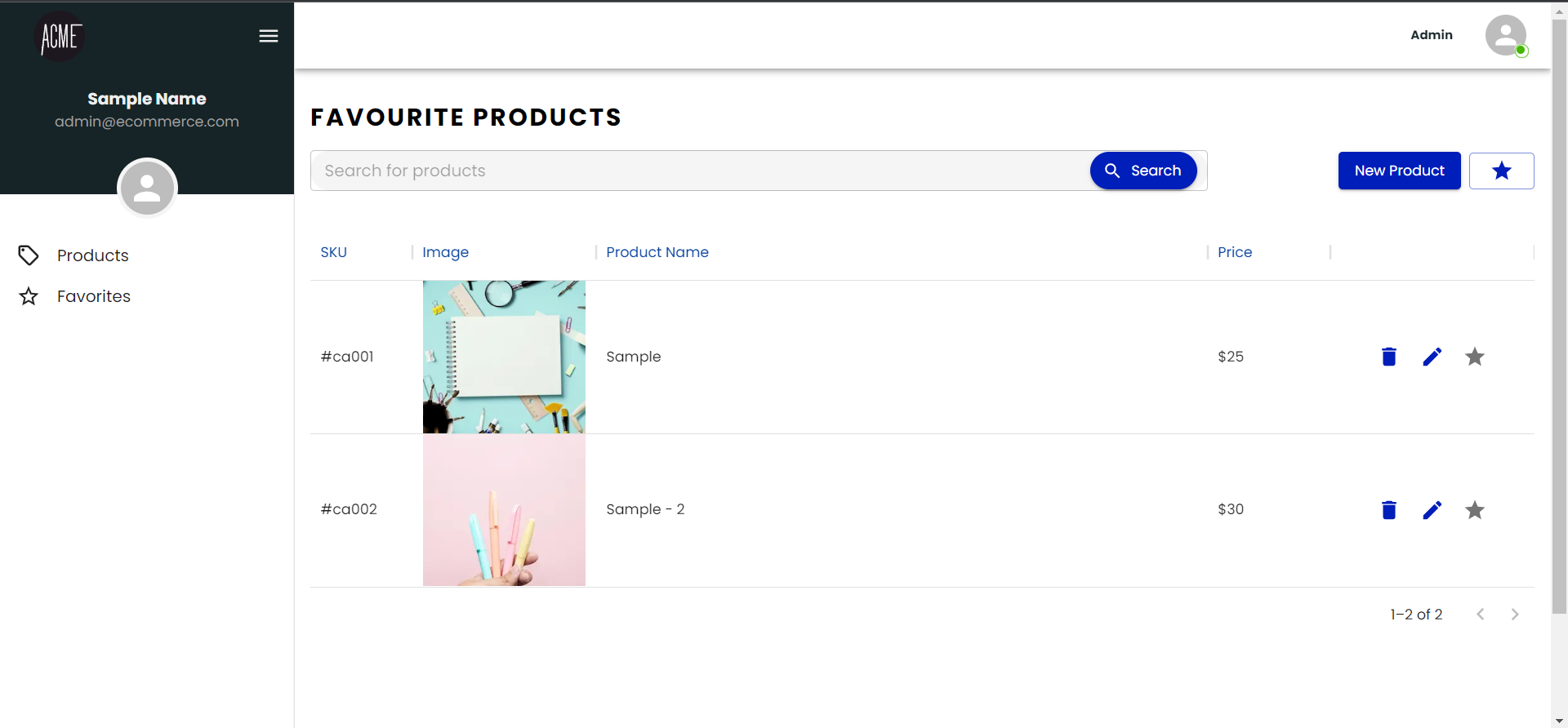 Favourites Page