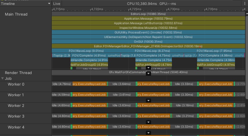 Unity profiler timeline view for Fully Jobified version