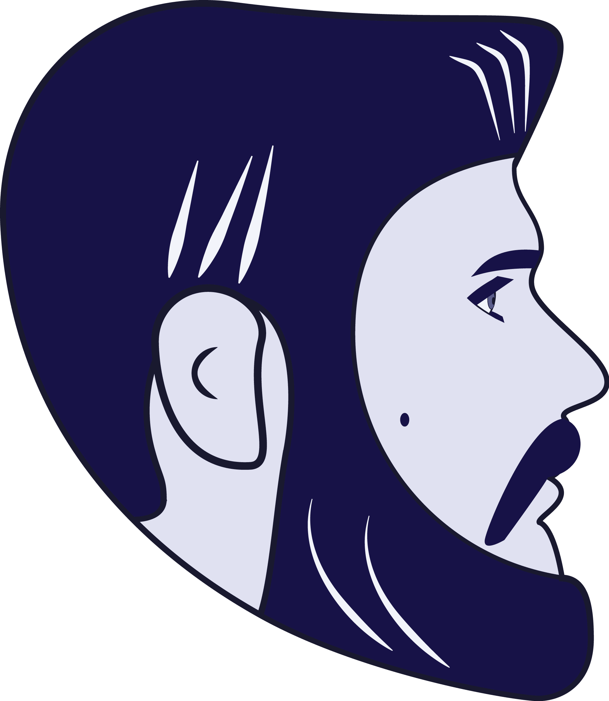 An illustration of a Kevin D. head in profile coloured in a blue palette.