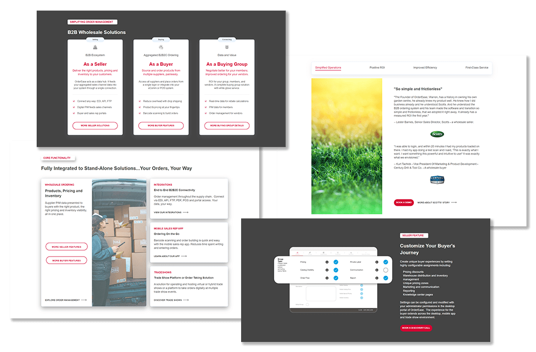 A collage of four images depicting different elements of a web page.