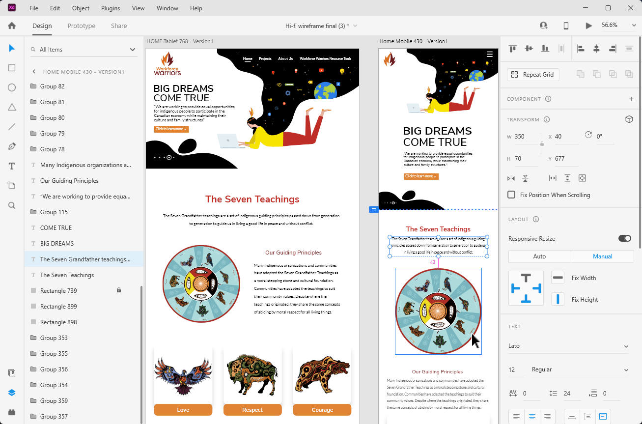 A screenshot of the mockup created in Adobe XD.