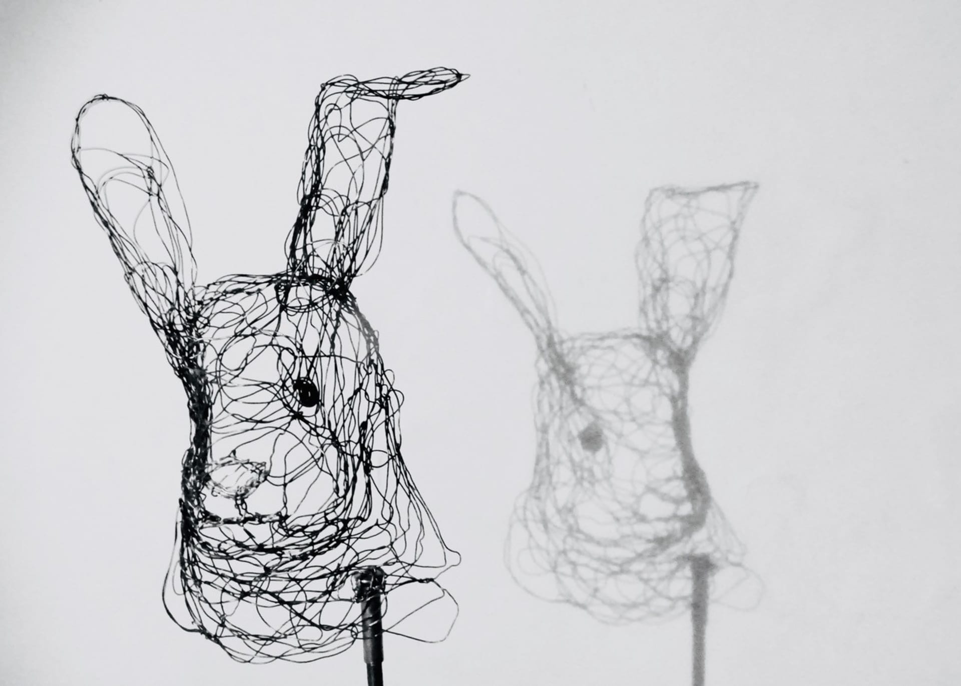 Piccole creature 2024.40, vista 3, scultura in filo di metallo di Myriam Louvel