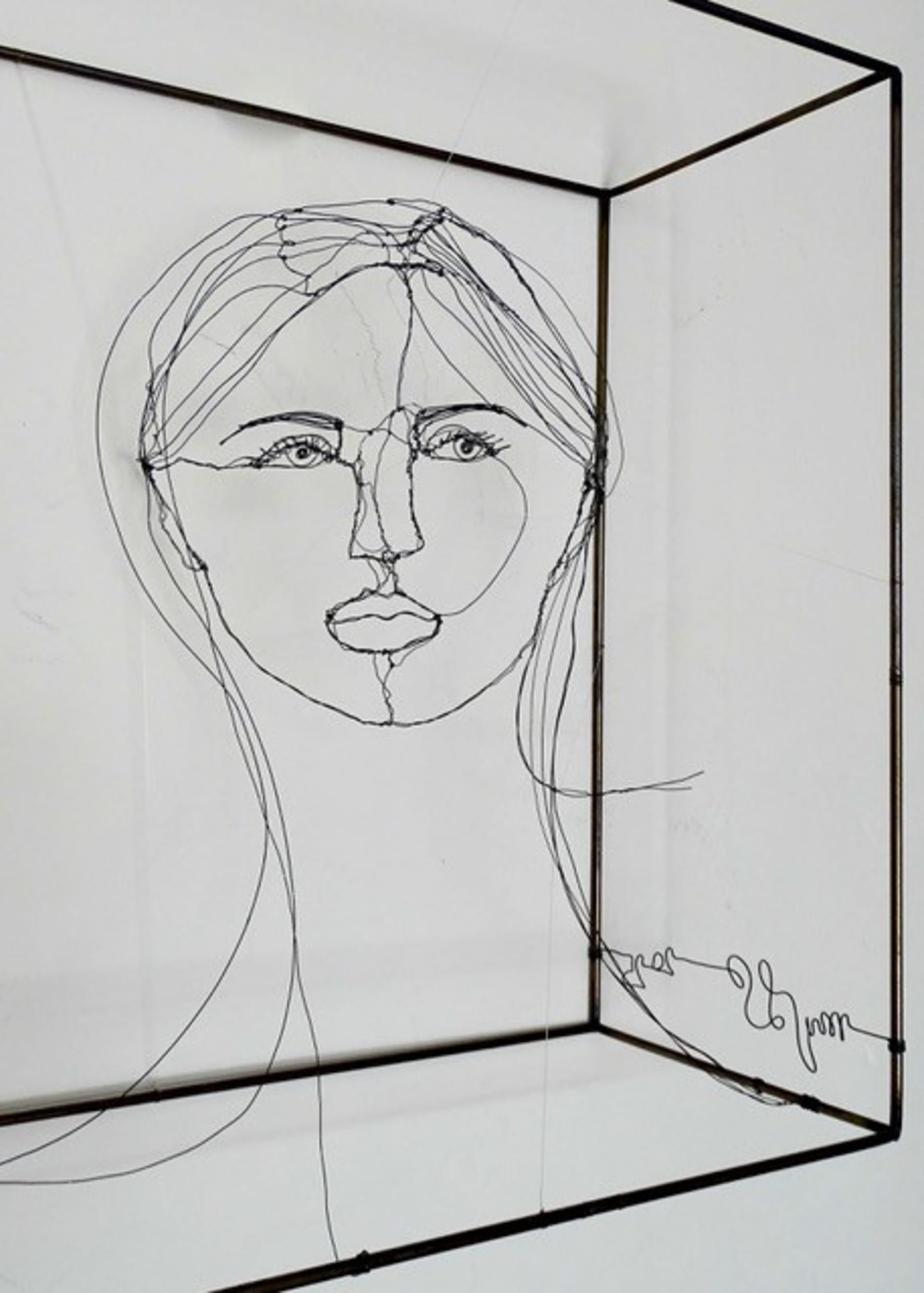 Étude de visage 2025.23, vue 2, sculpture en fil de fer par Myriam Louvel