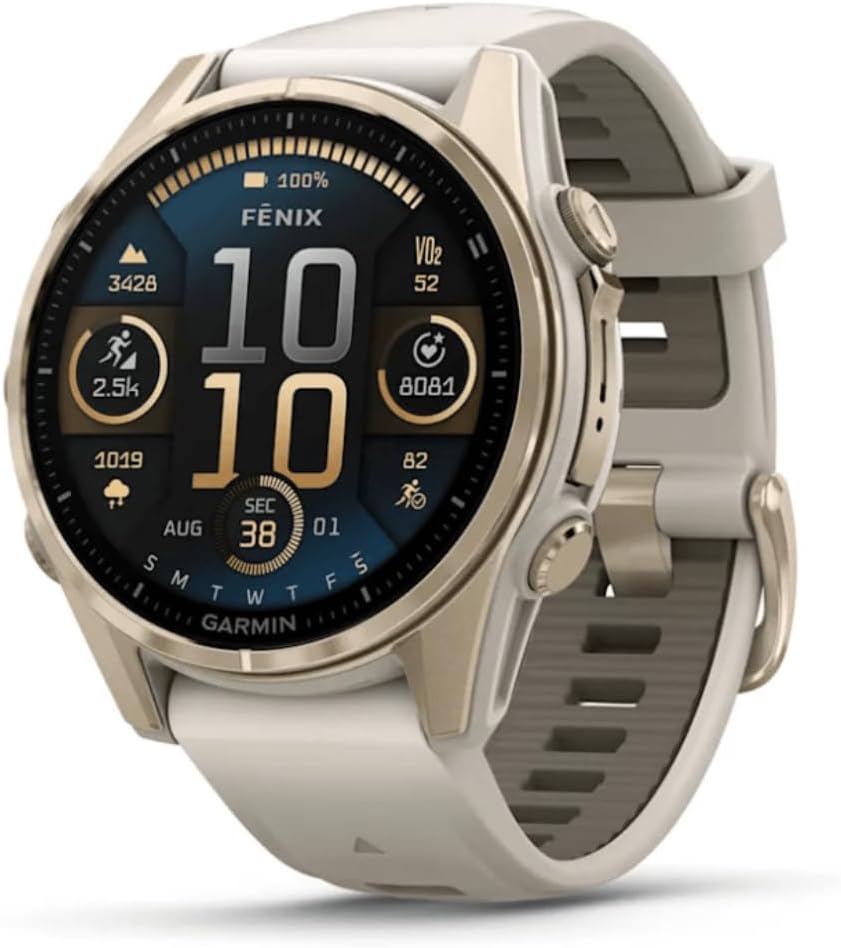 Abbildung des Modells Garmin Fenix 8 Saphir - 43mm Nebelgrau/Softgold