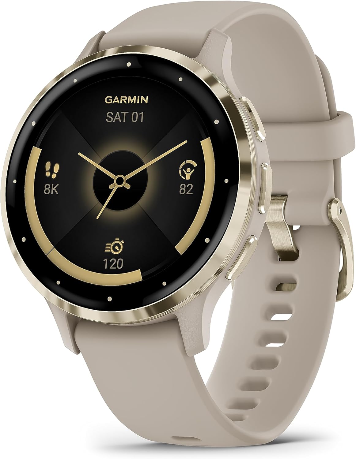 Illustration du modèle Garmin Venu 3S - Soft Gold avec Bracelet Lin - 41 mm