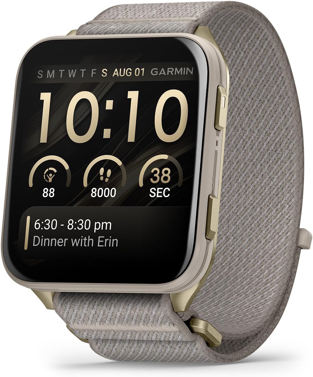 Illustration du modèle Garmin Venu X1 - Or Doux avec Titane et Nylon Gris