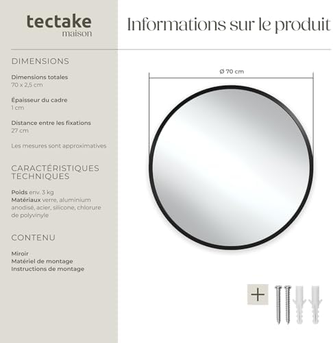Vue 6 de Tectake Miroir Mural Rond