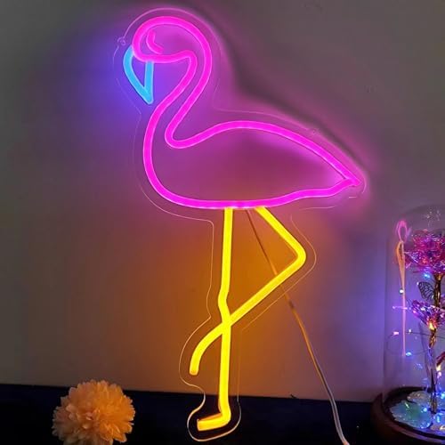 Vue 2 de Enseigne Neon Flamant Rose