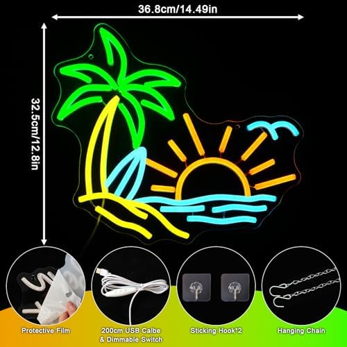 Vue 2 de Panneau Neon Tropical Palme