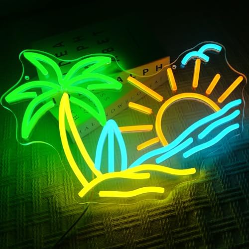 Vue 4 de Panneau Neon Tropical Palme