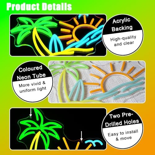 Vue 5 de Panneau Neon Tropical Palme