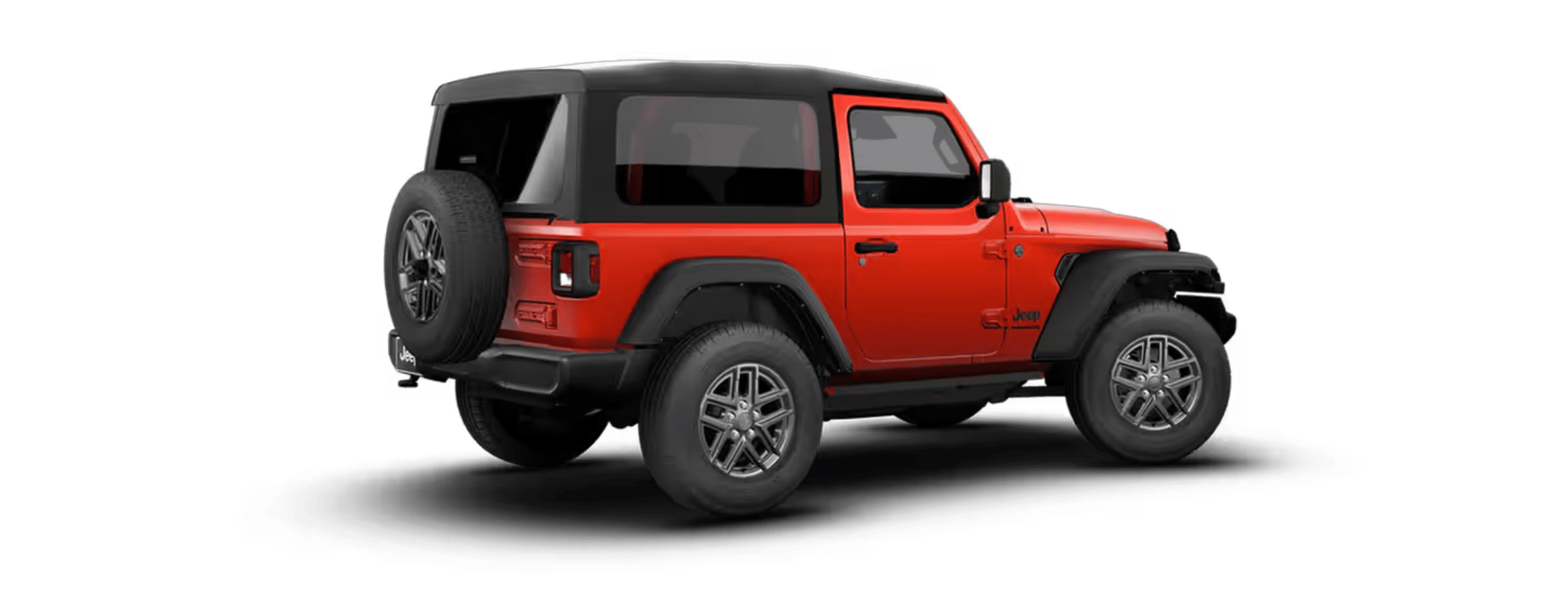 A red SUV with a black hardtop is positioned in the foreground against a plain white background.