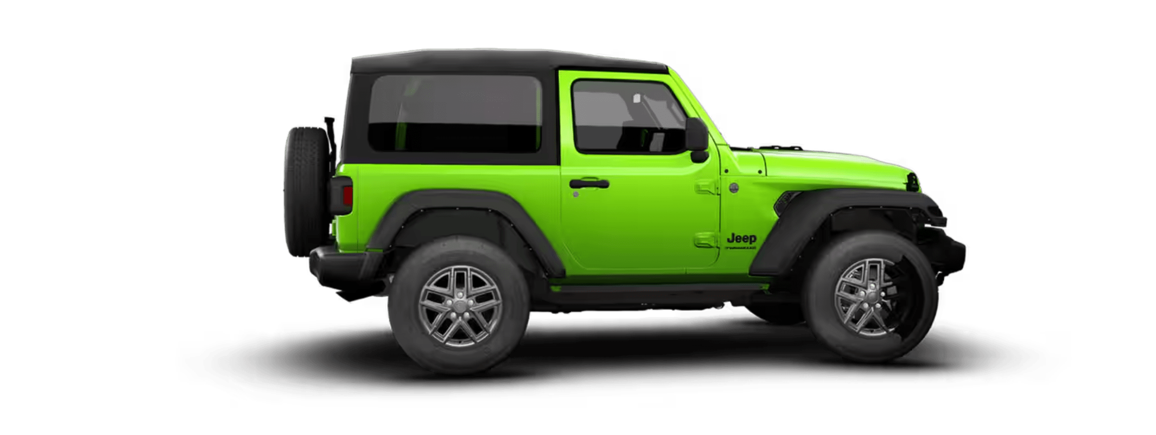 A bright green SUV is centered in the foreground against a plain white background.