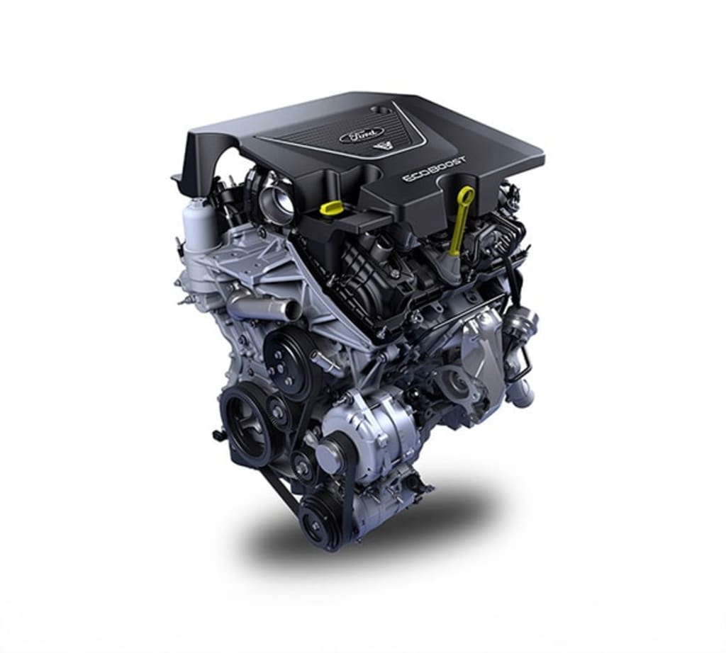 Ford EcoBoost V6 engine displayed against a white background