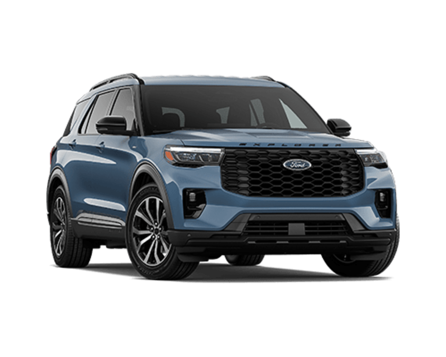 A blue SUV with a bold front grille and sleek design, set against a plain white background.