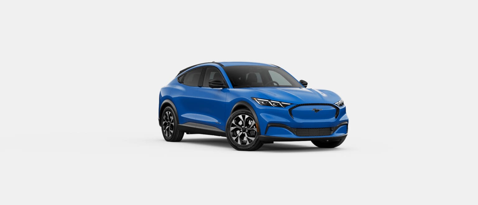 Electric SUV with a futuristic design in blue color against a plain white background.