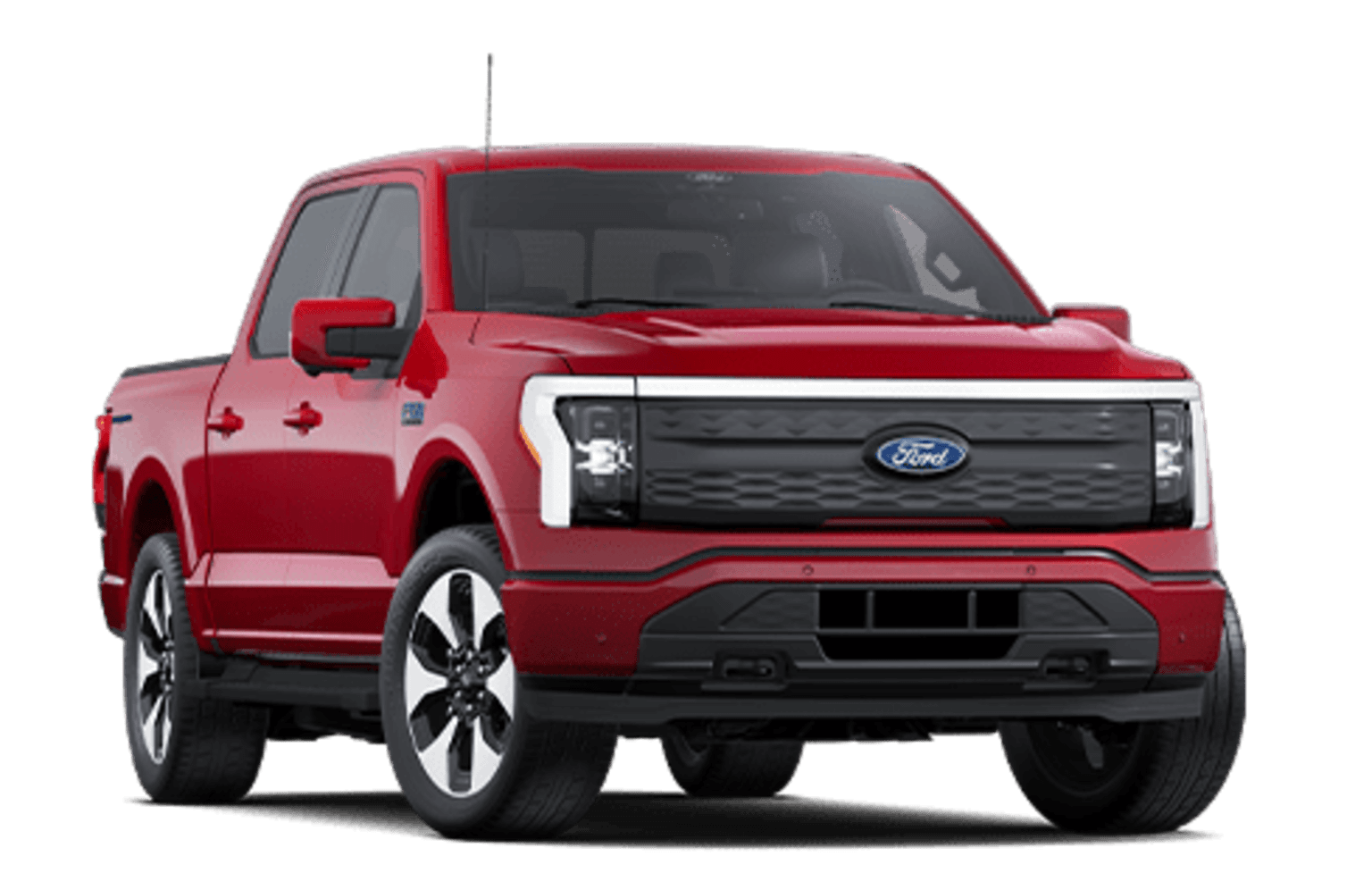 A red pickup truck with a sleek and modern design, prominently displayed against a plain white background.