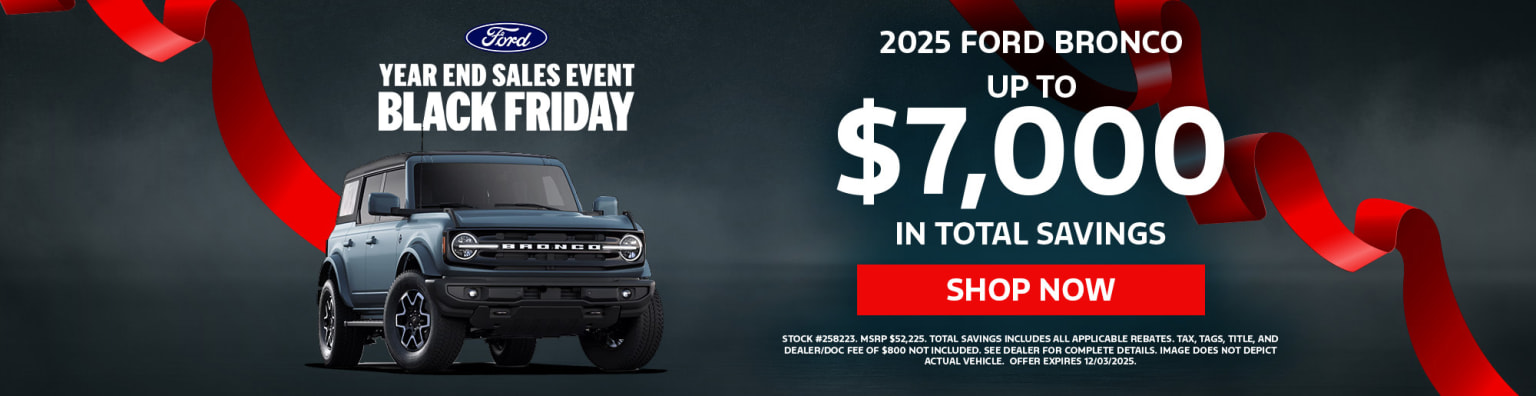 A black SUV displayed with a promotional message for a year-end sales event Black Friday sale.