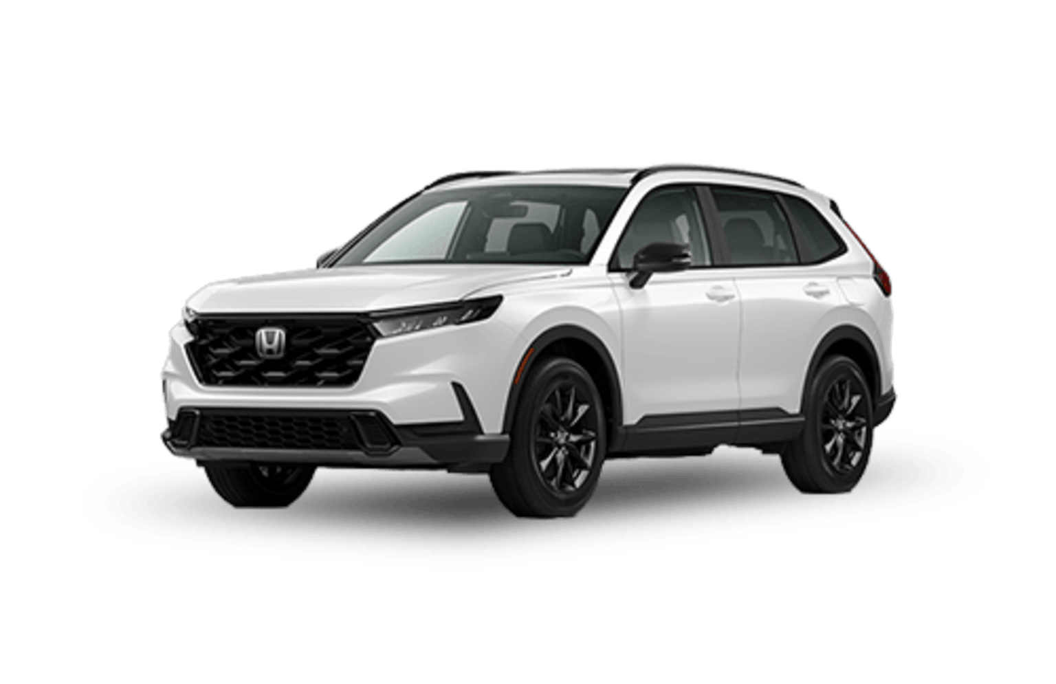 A white SUV with black accents is parked against a plain white background.