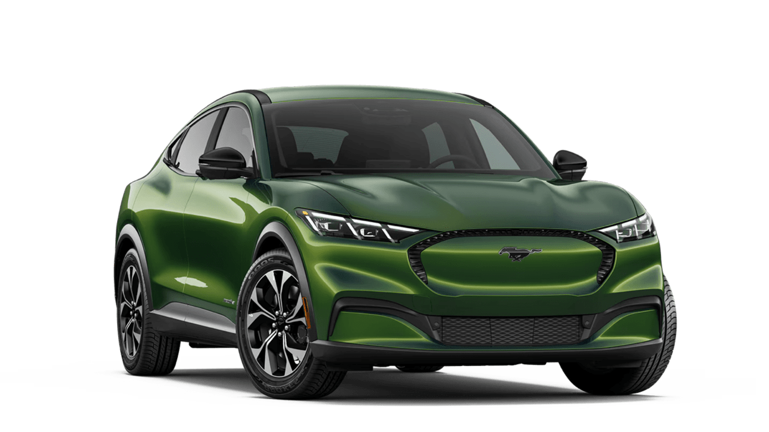 Electric SUV with a sleek and angular design in green color against a white background
