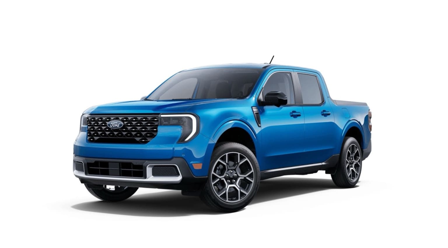 A bright blue pickup truck with a rugged, off-road design against a plain white background.