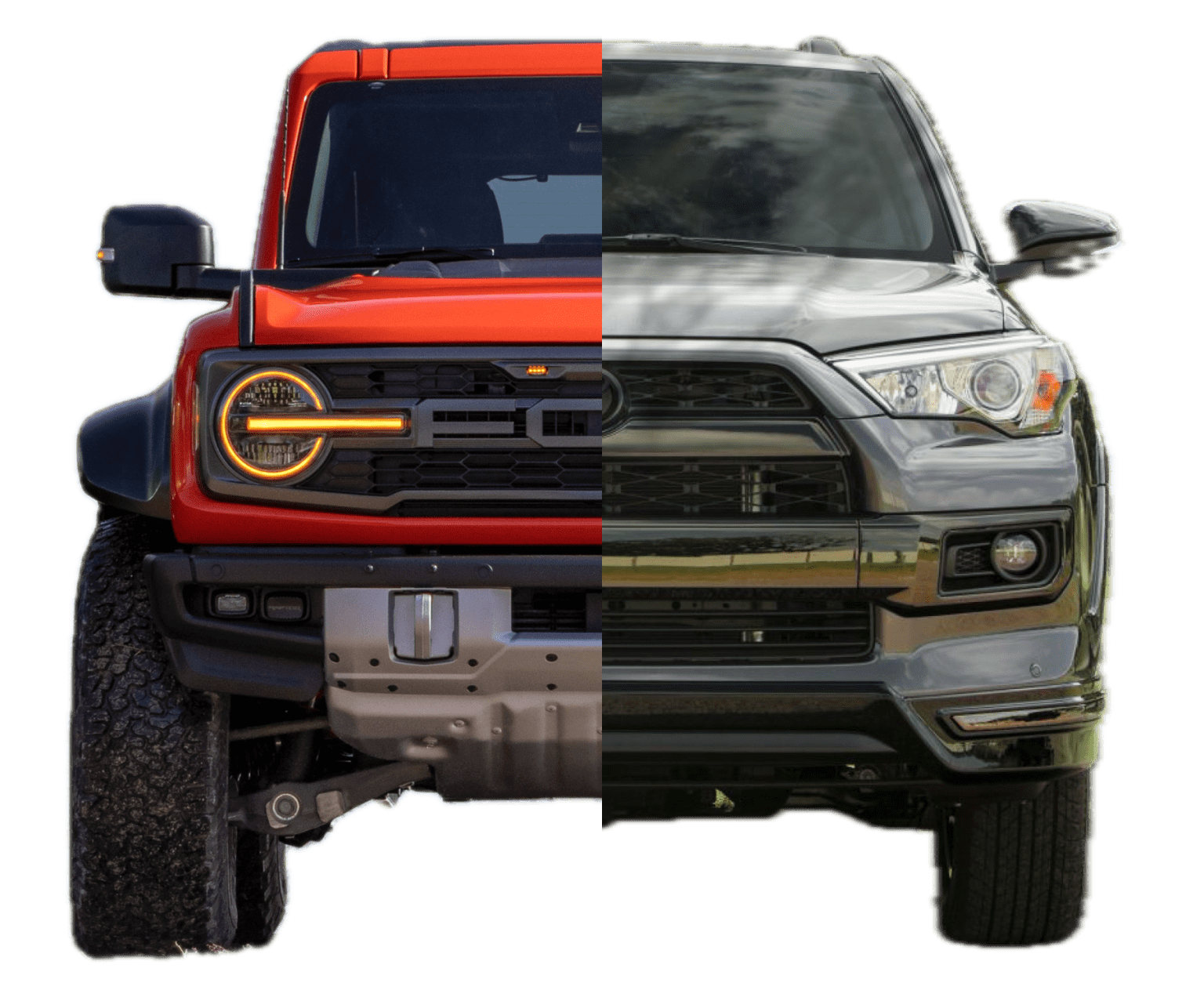 Off-road vehicle with red and silver color scheme on natural background.
