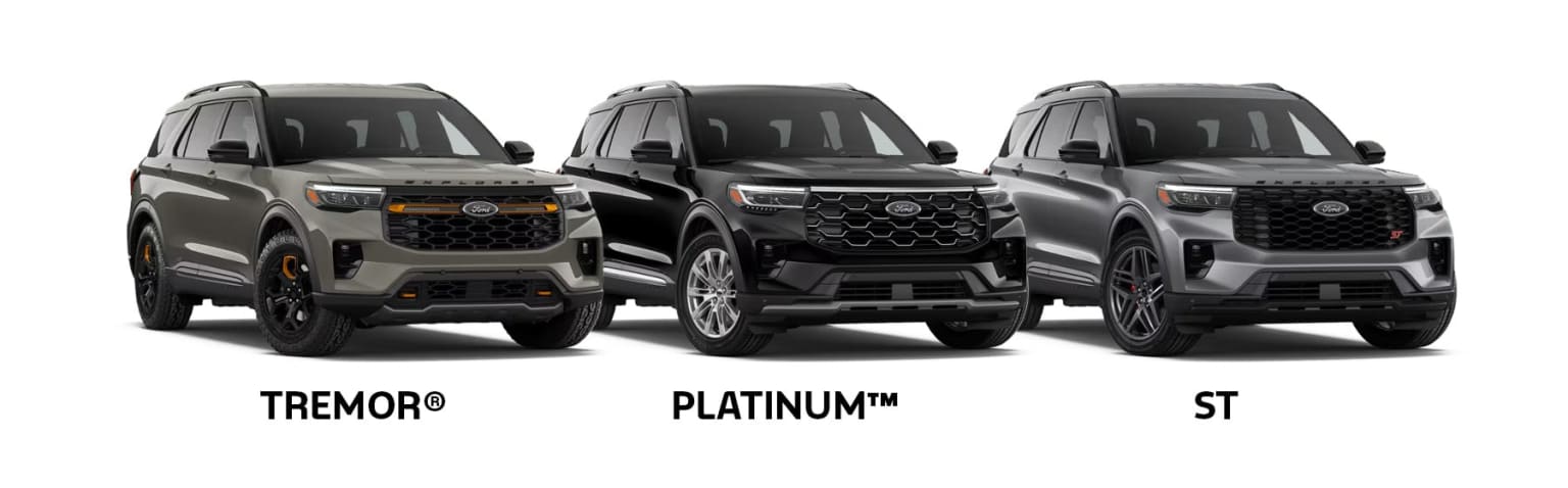 Three black SUV models are displayed, showcasing their distinct front grille designs and exterior features.