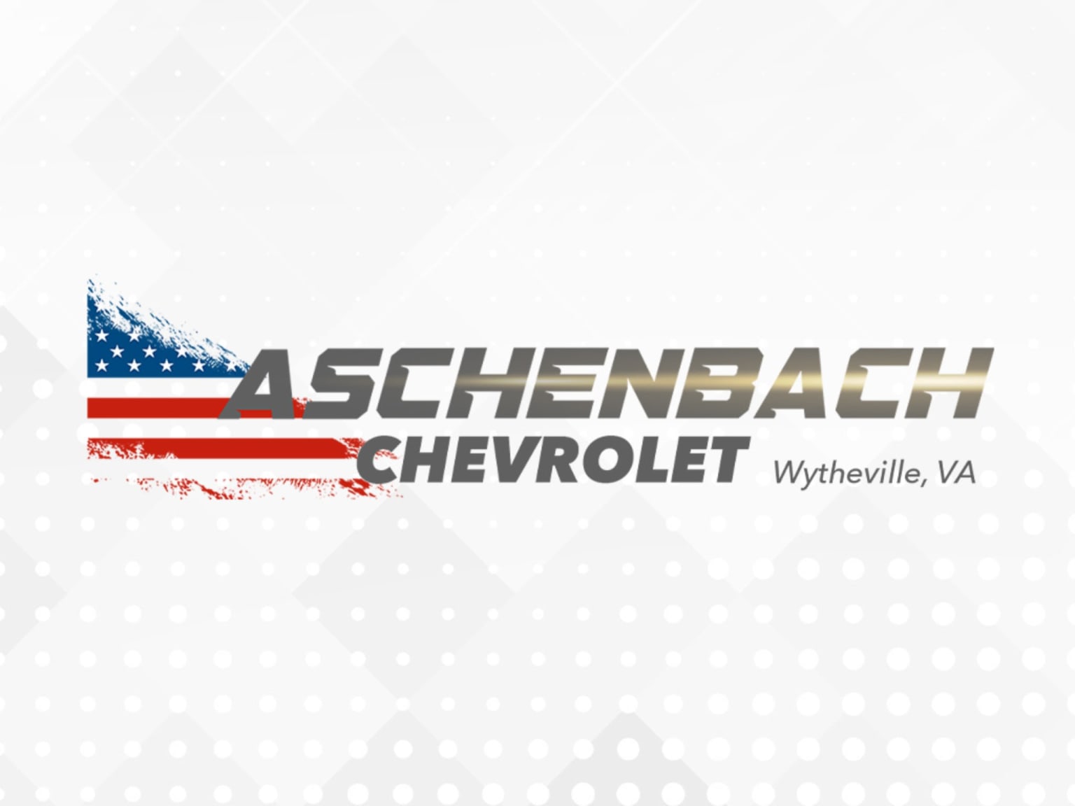 American flag design with dealership location in Wytheville, VA on white background with geometric pattern.