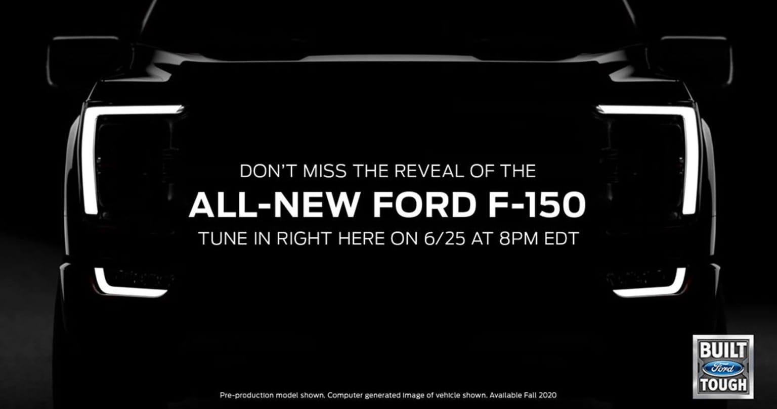 a black and white photo of a truck with the words, don't miss the reveal of the all - new ford f - 150