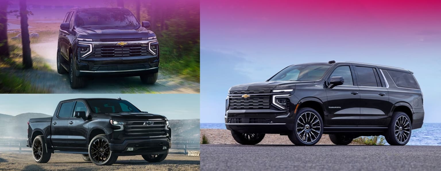 A collage of three images showcasing different angles of a sleek and powerful-looking black SUV, set against vibrant natural backgrounds.