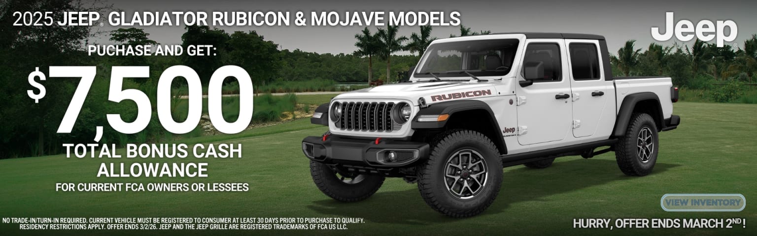 The image shows a white SUV model parked in a grassy area with palm trees in the background.