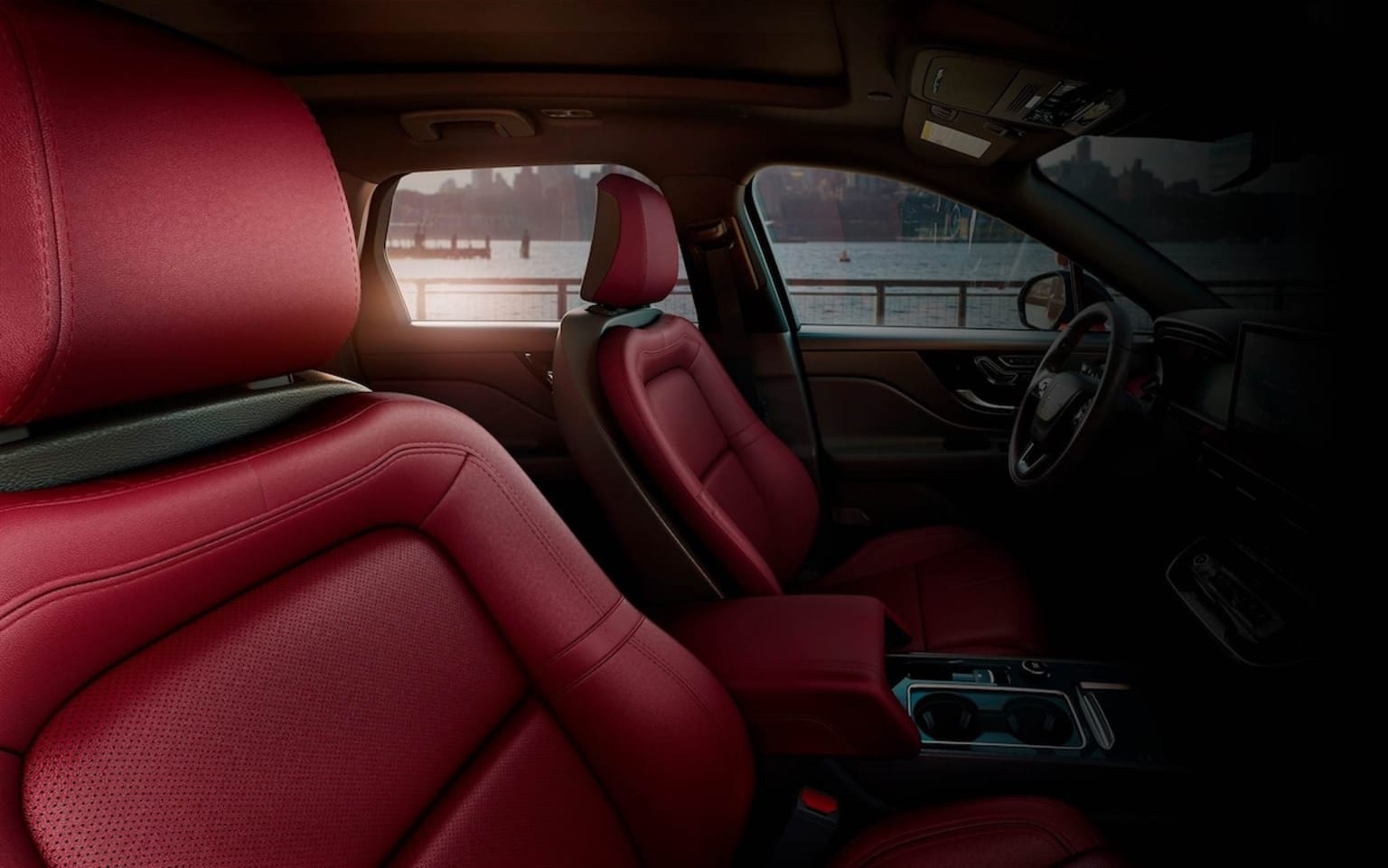 2025 Lincoln Corsair red interior view showing dash and front seats