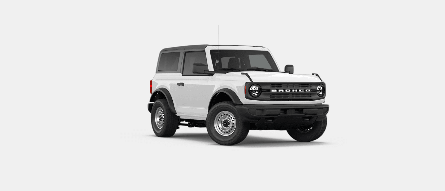 A white two-door SUV with a black roof and tinted windows is presented against a plain white background.