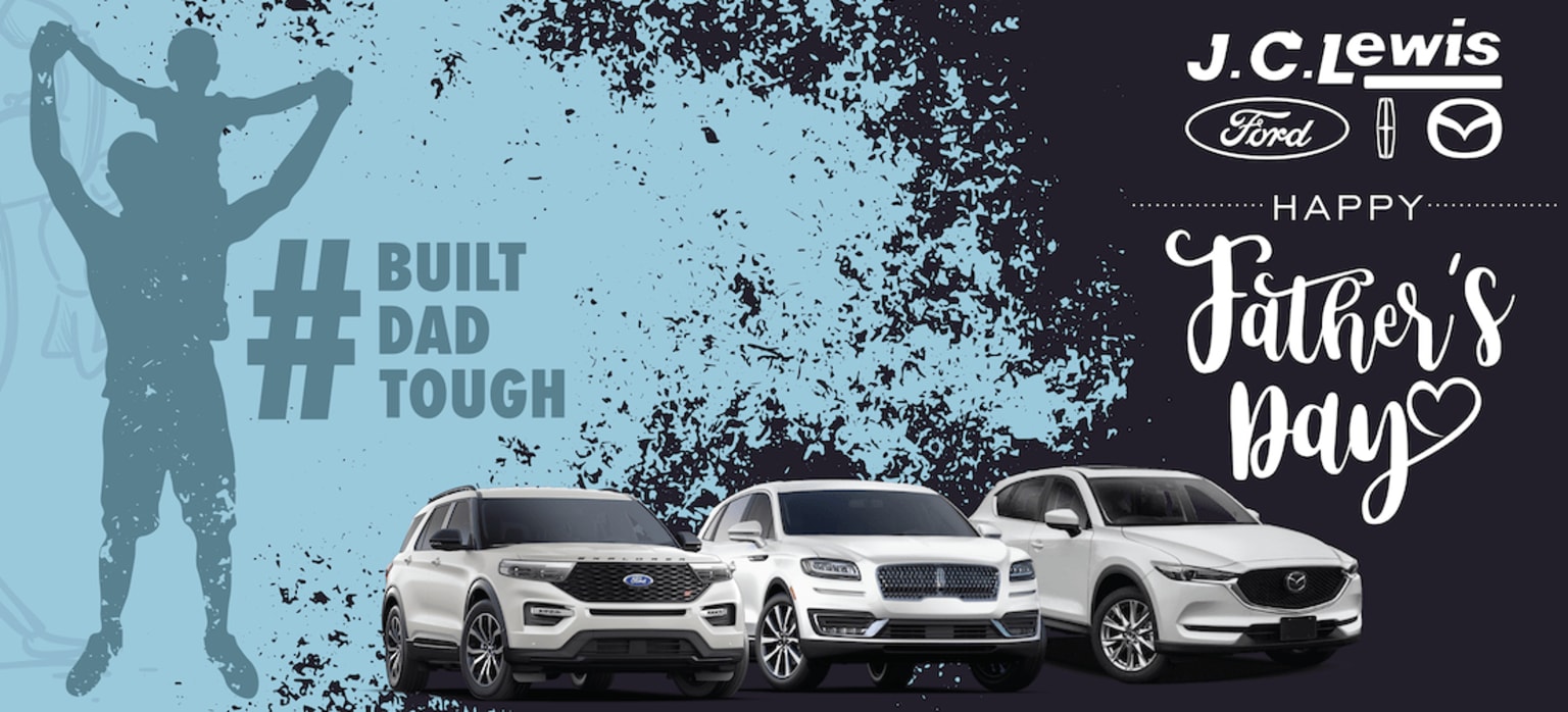 a couple of white suvs sitting next to each other on a blue and black background with the words happy father's day