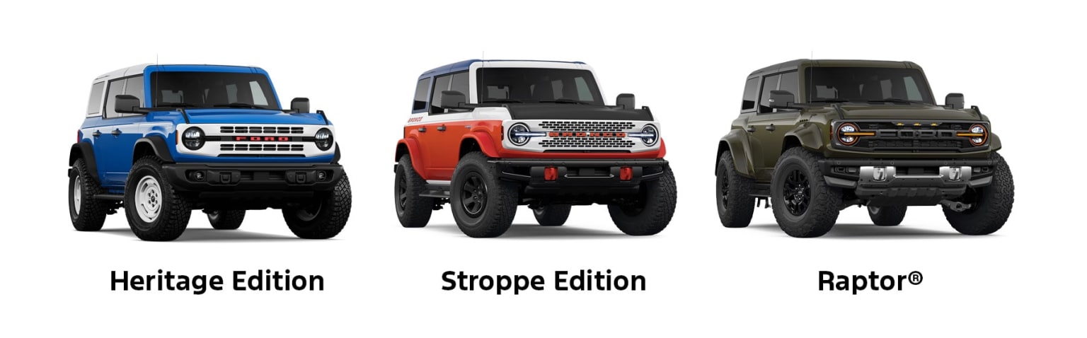 Three different off-road vehicles, each with a distinct design and color scheme, are prominently displayed in the foreground. The background appears to be a plain white setting, allowing the vehicles to be the focal point of the image.