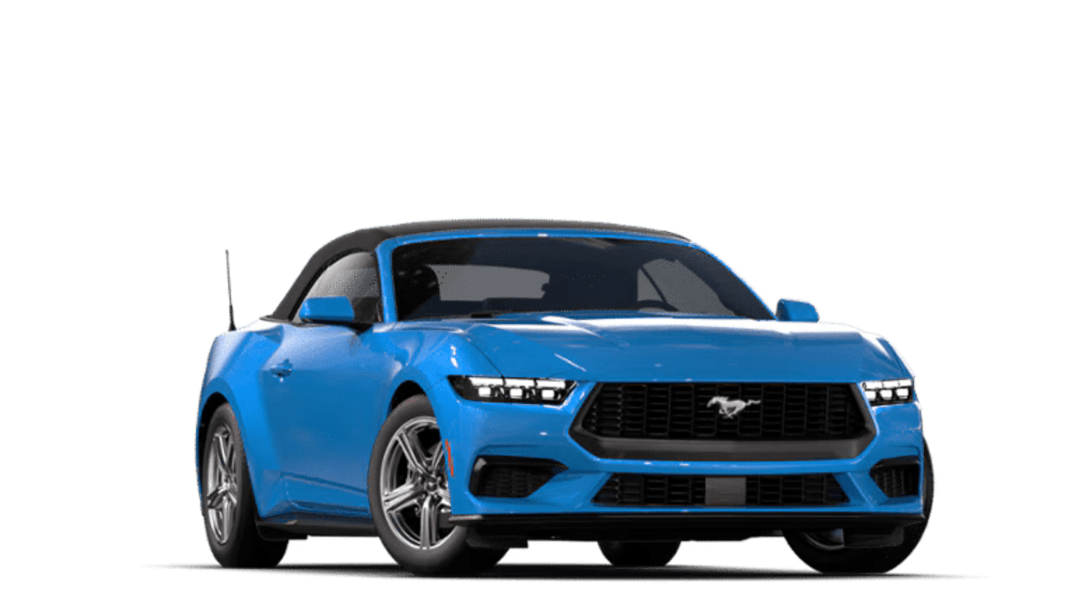 A bright blue sports utility vehicle with a sleek, modern design and prominent headlights stands against a plain white background.