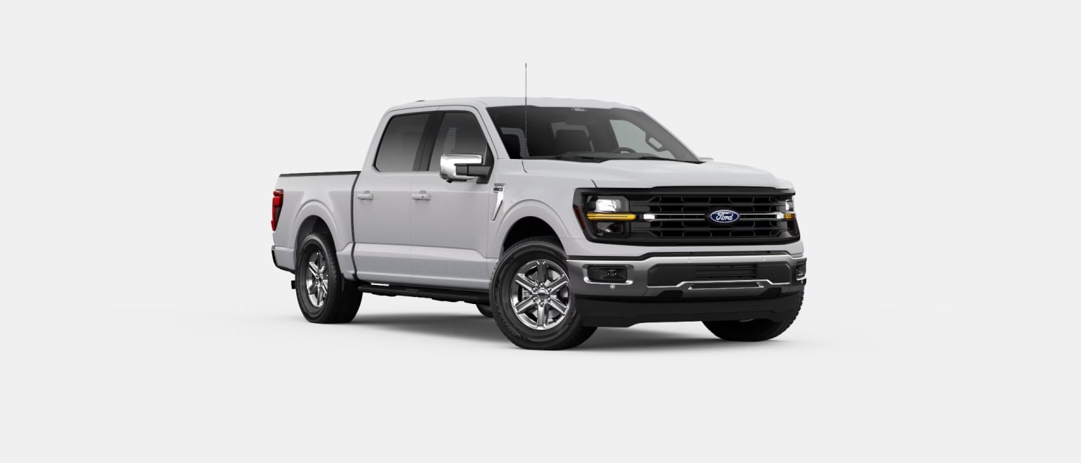 A silver pickup truck with a rugged, off-road appearance stands prominently in the center of the image against a plain white background.