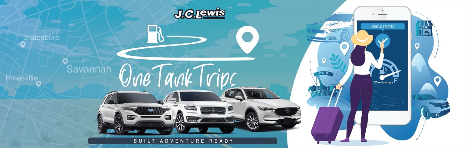 an advertisement for a car rental company with a woman holding a suitcase and two suvs in front of her