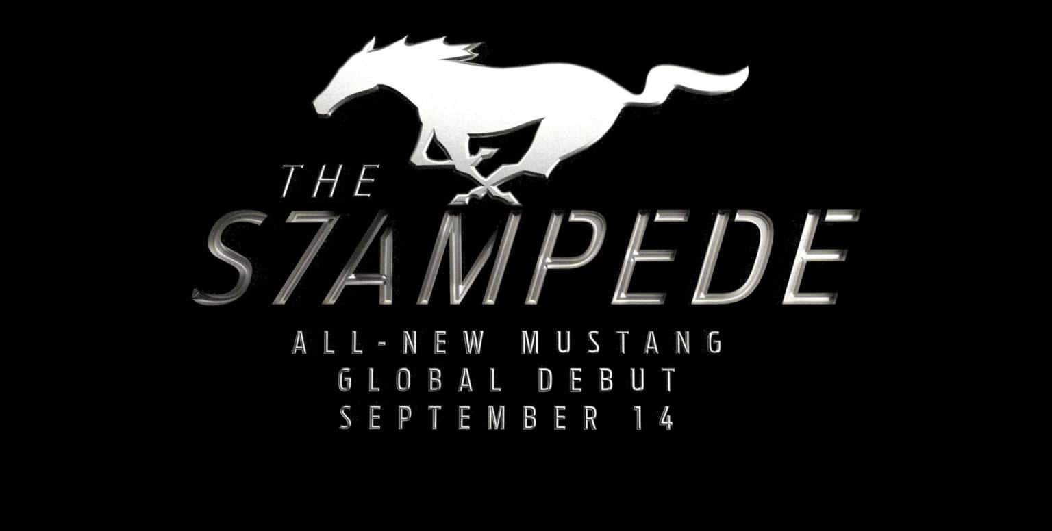 a black and white photo of a horse with the words the stampede written in silver on a black background