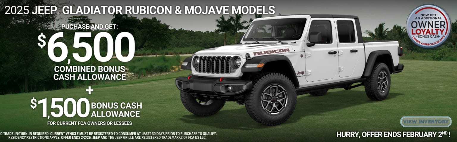 A white pickup truck model is prominently displayed in the foreground, set against a backdrop of lush greenery and trees.