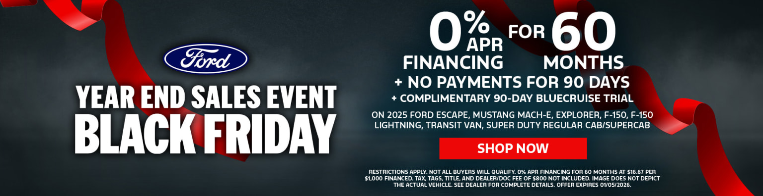 The image displays a sales event advertisement for vehicles, featuring 0% APR financing and other promotional offers, set against a dark background.
