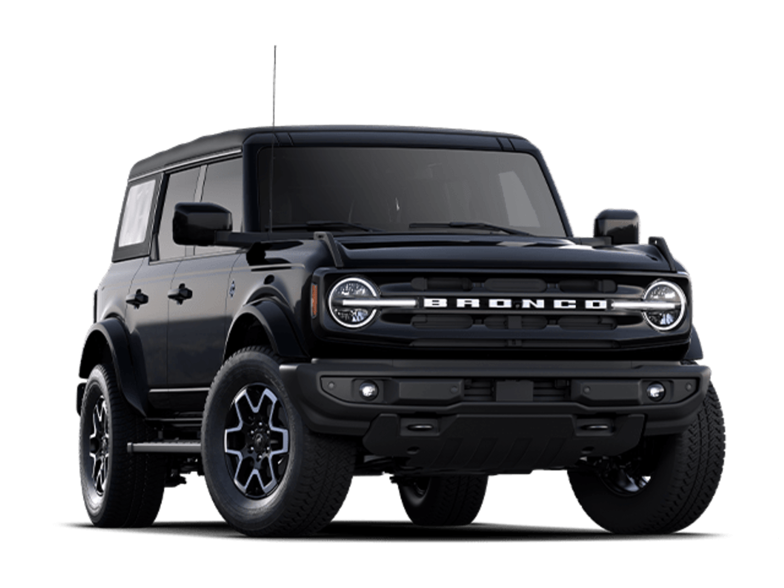 A black SUV with a rugged, off-road design is the focal point of the image, set against a plain white background.