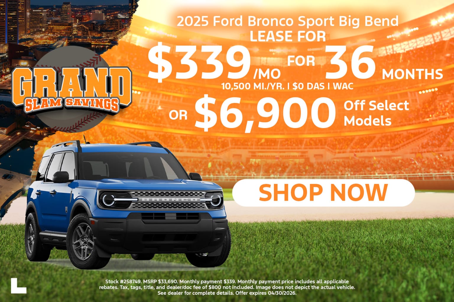 The image features a SUV prominently displayed in the foreground, with a cityscape skyline visible in the background.